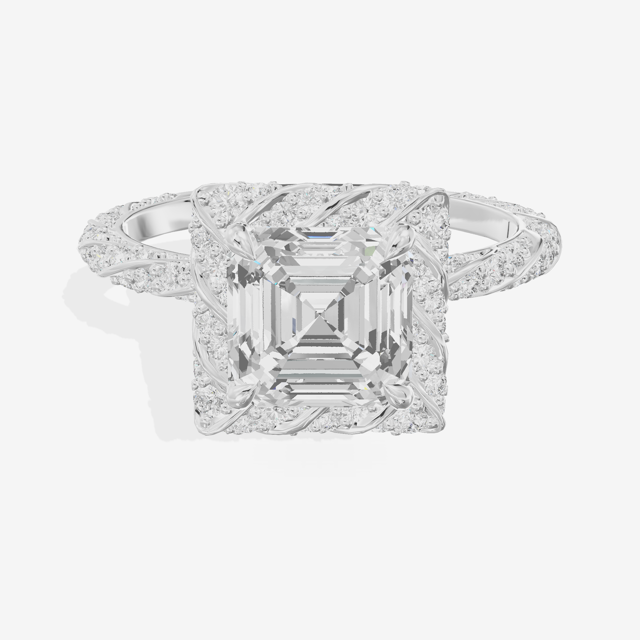 Grand Aimora Asscher Engagement Ring with Hidden Halos (1/20 ct. tw.) in 14K White Gold