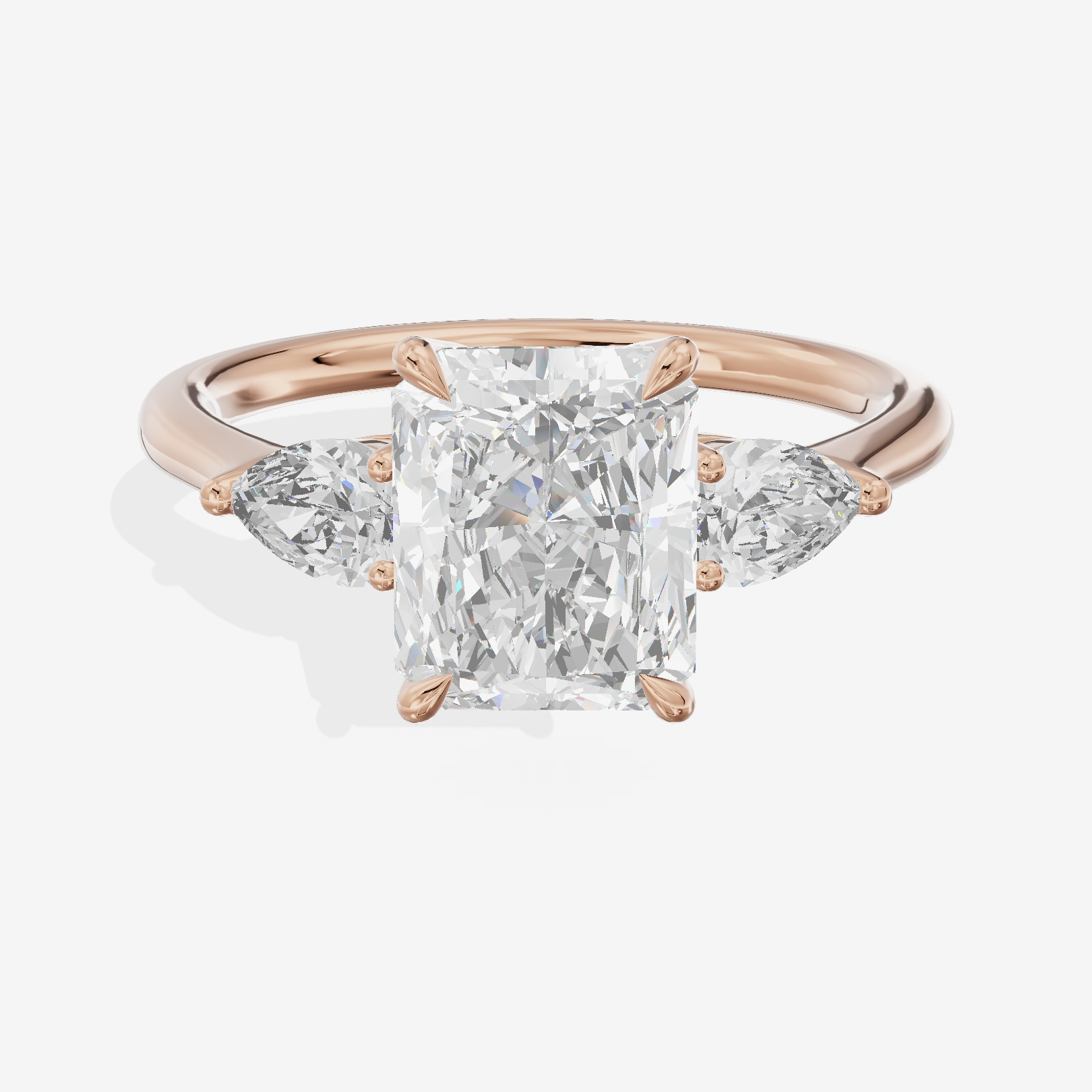 Luxe Aimora Three Stone Radiant Engagement Ring (3/4 ct. tw.) in 18K Rose Gold
