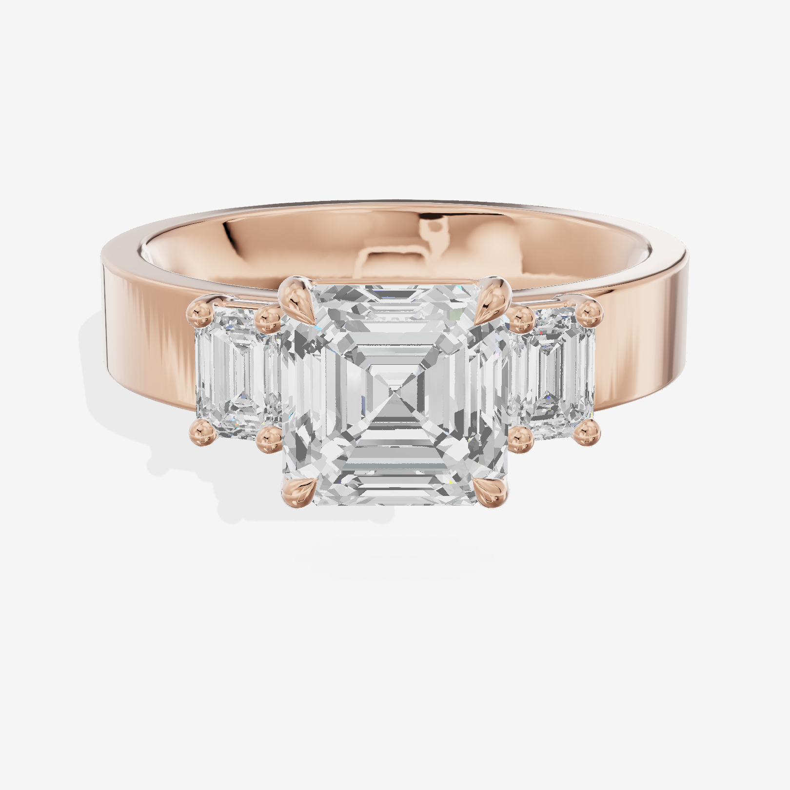 Vintage Vowsae Three Stone Asscher Engagement Ring (1/2 ct. tw.) in 18K Rose Gold