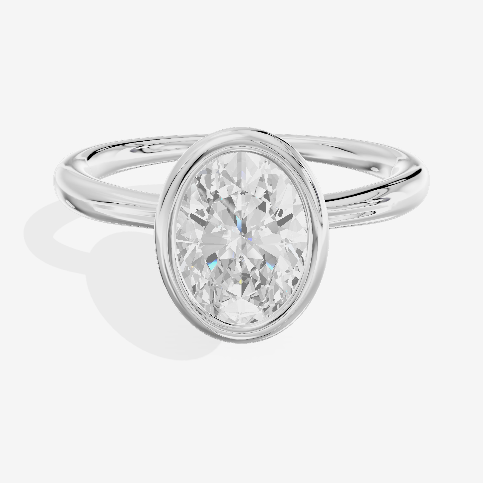 Coeurine Bezel 2mm Oval Solitaire Engagement Ring in 14K White Gold