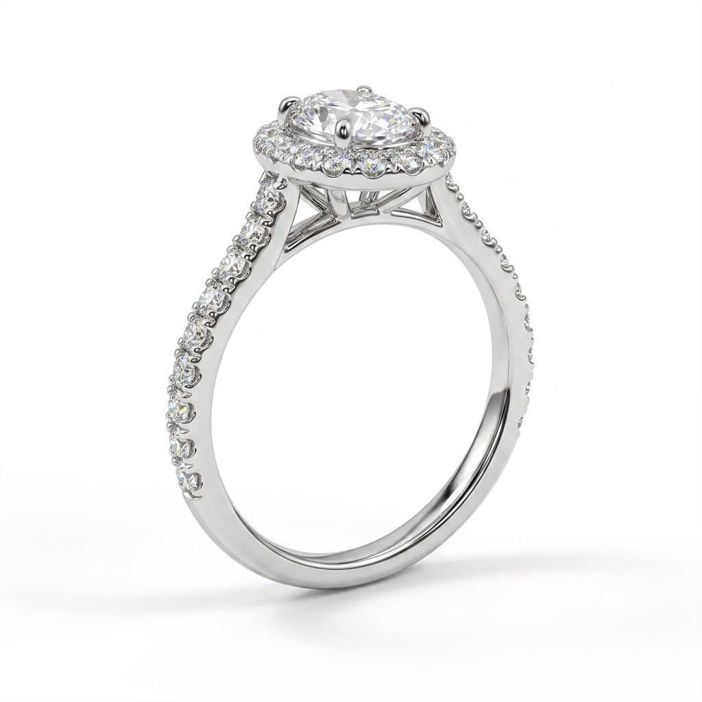 Halo Pavé Oval Engagement Ring (1.59 ct. tw.) in 18K White Gold