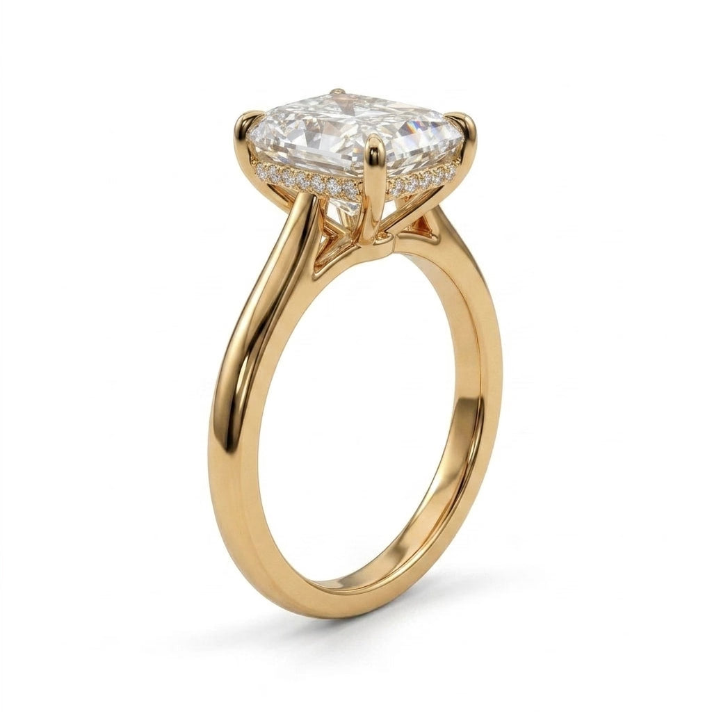 Hidden Halo Radiant Engagement Ring (8.01 ct. tw.) in 18K Yellow Gold