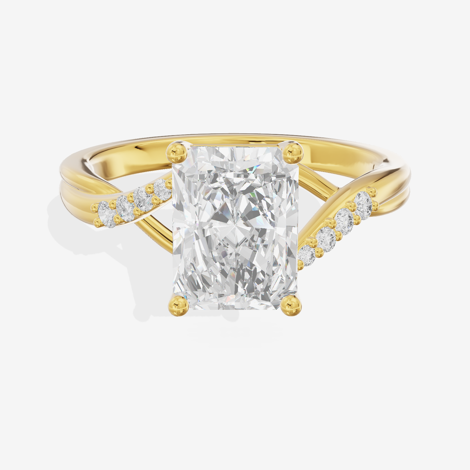 Twined Aimora Radiant Engagement Ring with Side Stones (1/15 ct. tw.) in 18K Yellow Gold