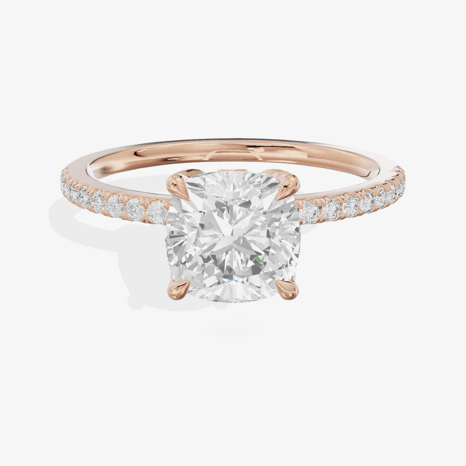 Luxe Coeurine Cushion Engagement Ring with Side Stones (1/5 ct. tw.) in 18K Rose Gold