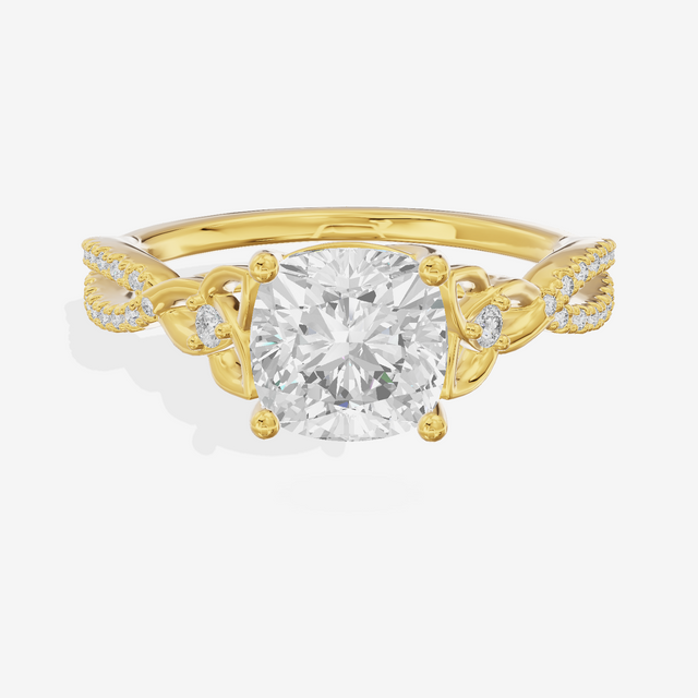 Luxe Sincere Cushion Engagement Ring with Side Stones (1/10 ct. tw.) in 14K Yellow Gold