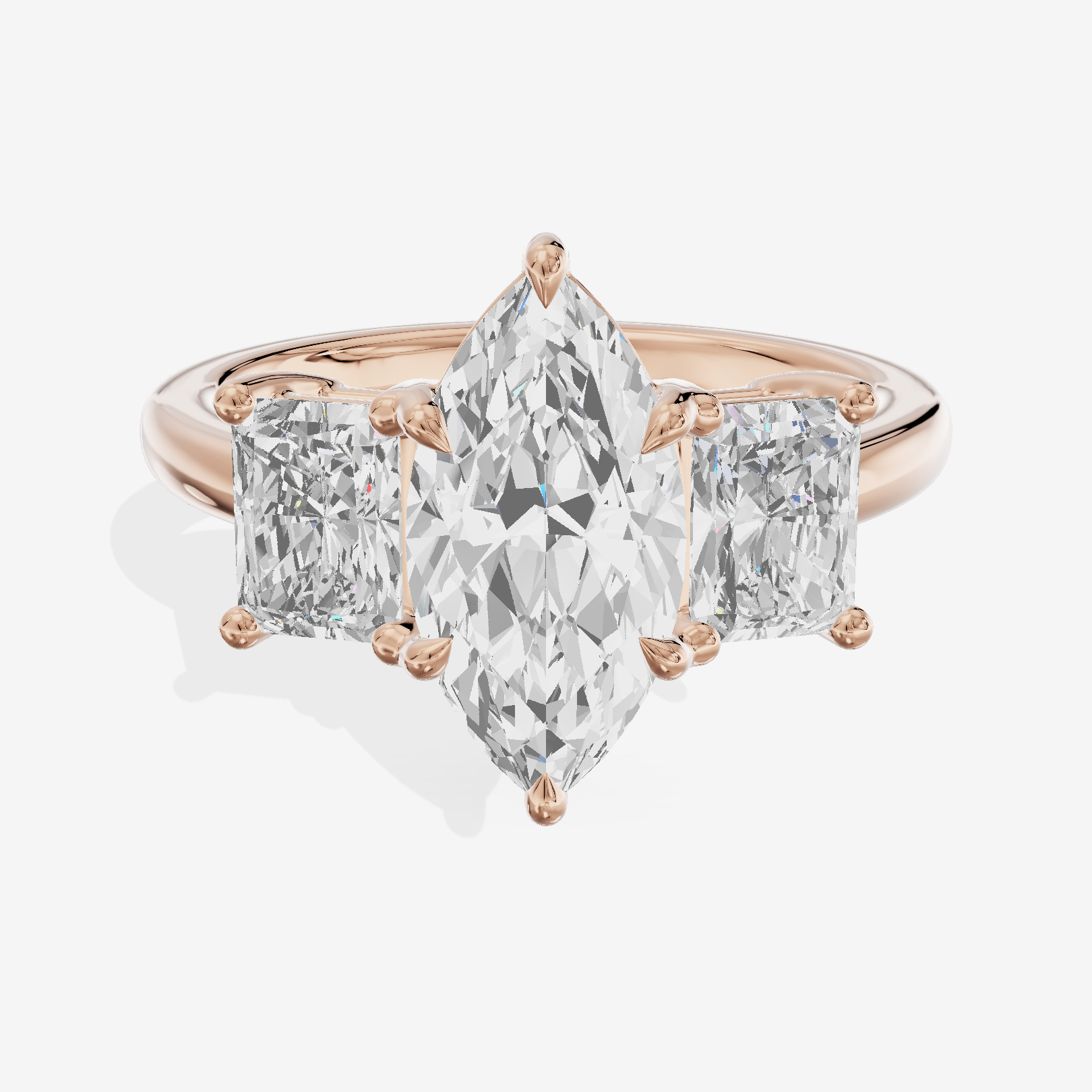 Luxe Aimora Three Stone Marquise Engagement Ring (3/4 ct. tw.) in 18K Rose Gold