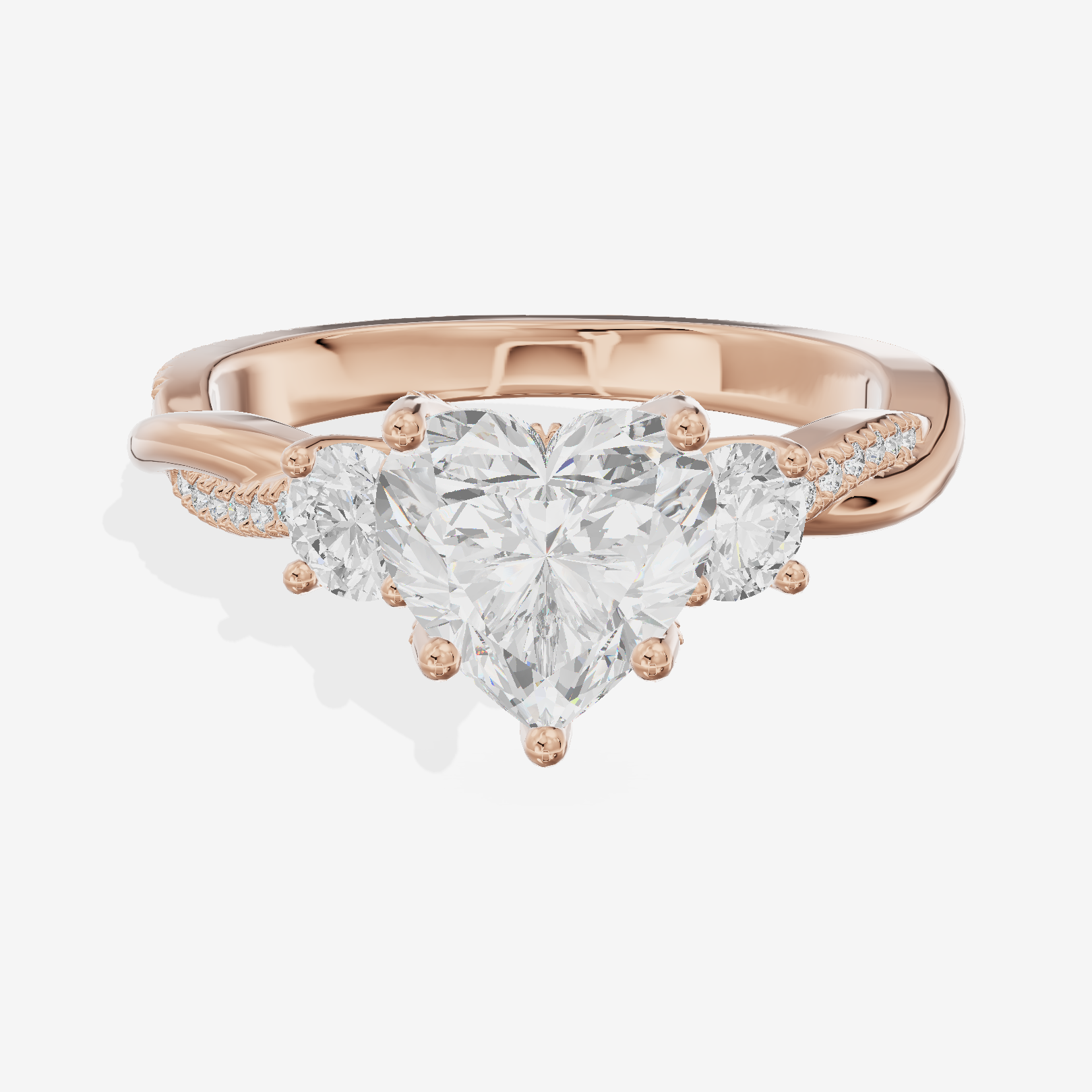 Petite Twine Three Stone Heart Engagement Ring (1/2 ct. tw.) in 14K Rose Gold