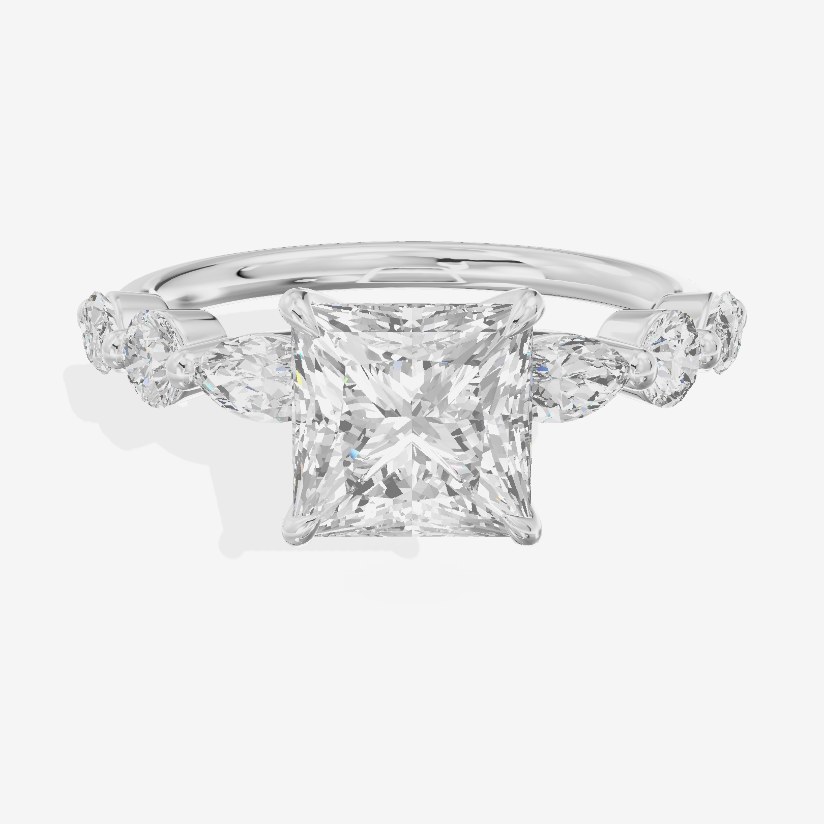 Lumera Cathedral Princess Engagement Ring with Side Stones (1/3 ct. tw.) in Platinum