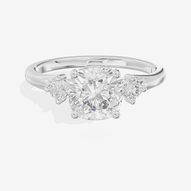 Sincere Three Stone Cushion Engagement Ring (1/6 ct. tw.) in Platinum