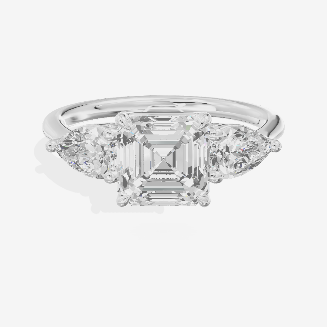 Luxe Adorae Three Stone Asscher Engagement Ring (3/4 ct. tw.) in Platinum