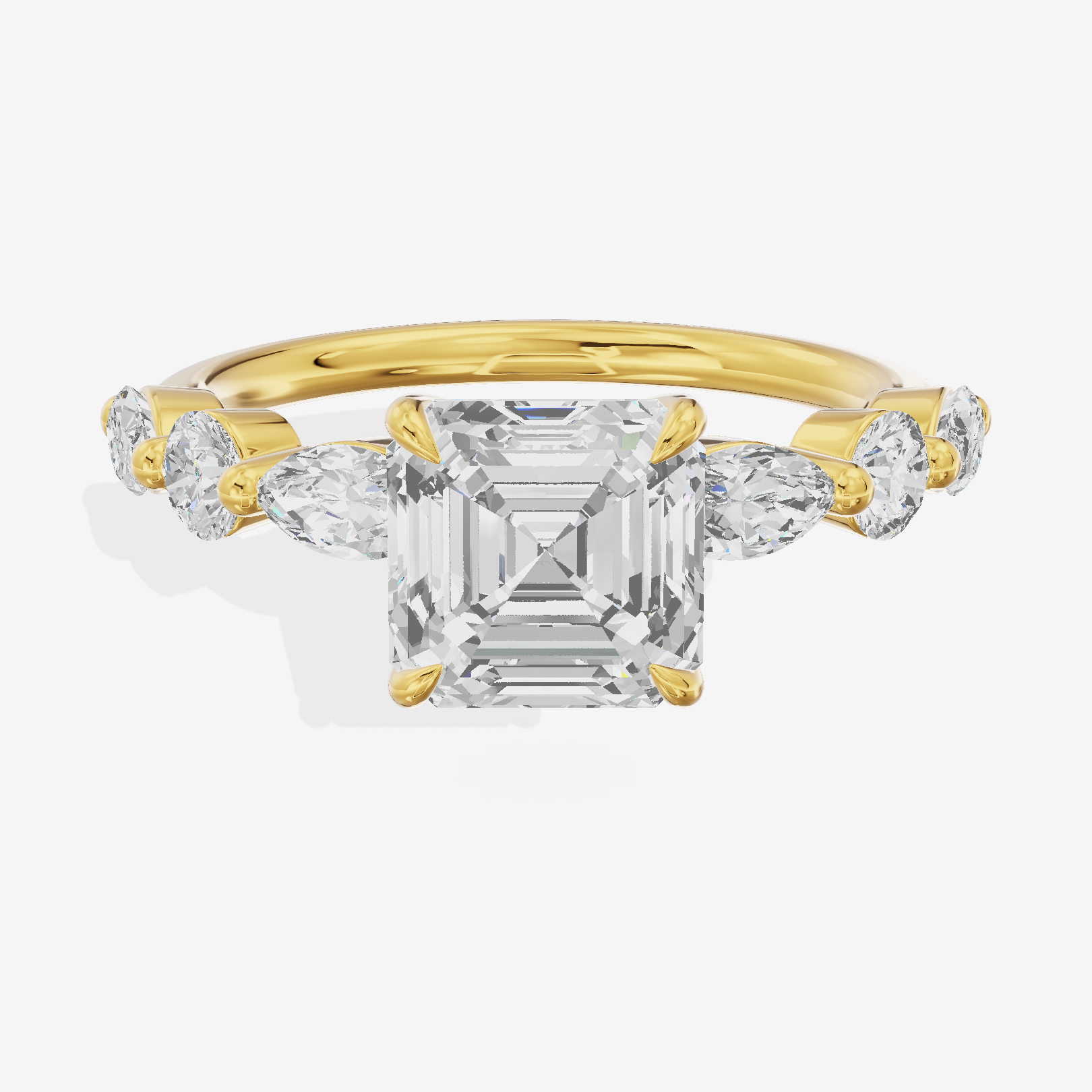 Lumera Cathedral Asscher Engagement Ring with Side Stones (1/3 ct. tw.) in 14K Yellow Gold