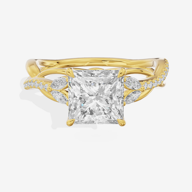 Lustrous Vowsae Princess Engagement Ring with Side Stones (1/5 ct. tw.) in 18K Yellow Gold