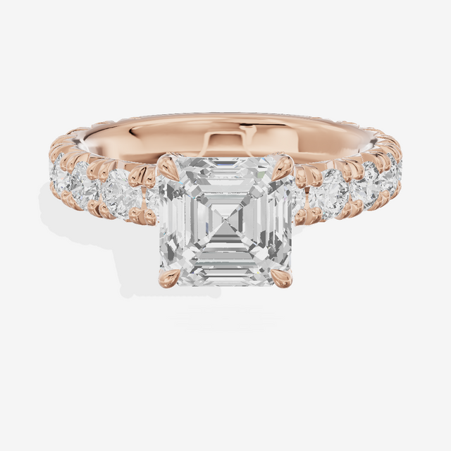 Crowned Sincere Asscher Engagement Ring with Side Stones (3/4 ct. tw.) in 14K Rose Gold