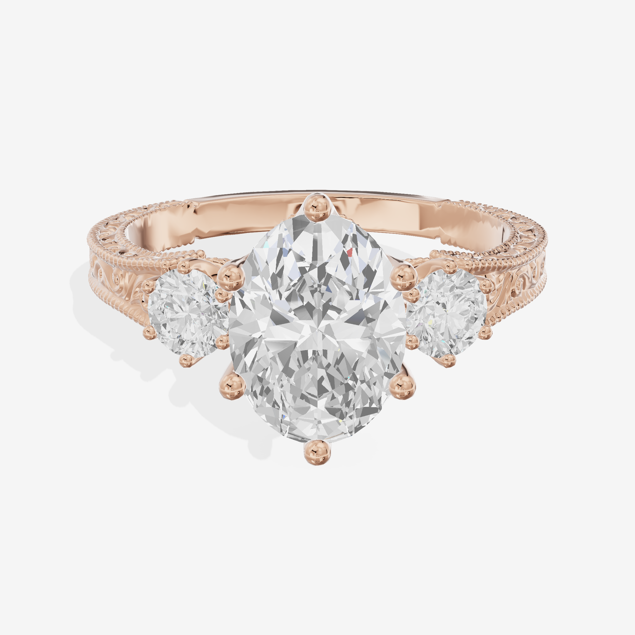 Lumera Three Stone Oval Engagement Ring (1/3 ct. tw.) in 14K Rose Gold