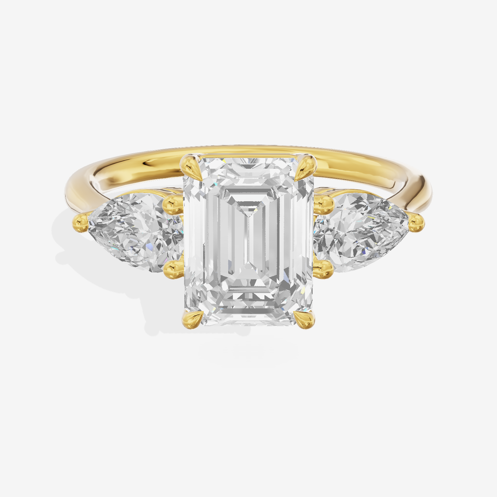 Luxe Adorae Three Stone Emerald Engagement Ring (3/4 ct. tw.) in 18K Yellow Gold