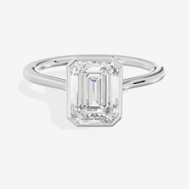 Petite Vowsae 1.5mm Emerald Bezel Engagement Ring in 18K White Gold