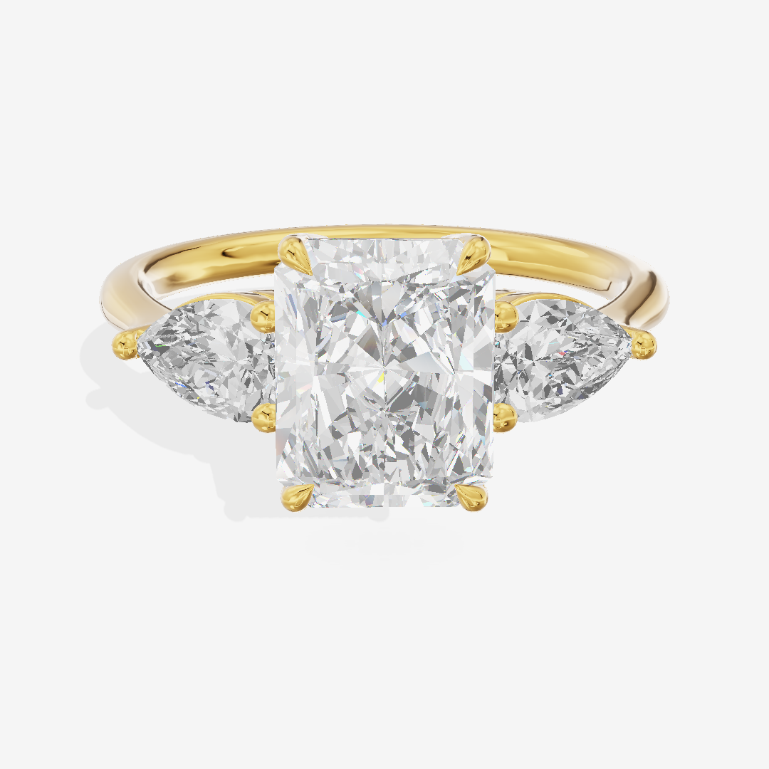 Luxe Adorae Three Stone Radiant Engagement Ring (3/4 ct. tw.) in 14K Yellow Gold