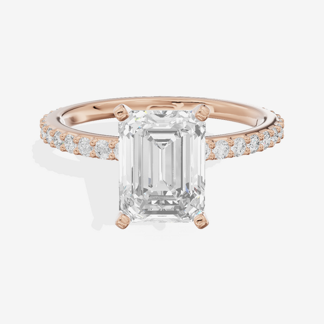 Petite Trellise Emerald Engagement Ring with Side Stones (1/3 ct. tw.) in 18K Rose Gold