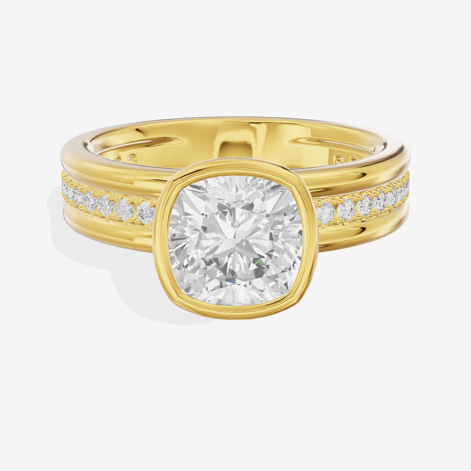 Belovae Bezel Cushion Engagement Ring with Side Stones (1/4 ct. tw.) in 14K Yellow Gold