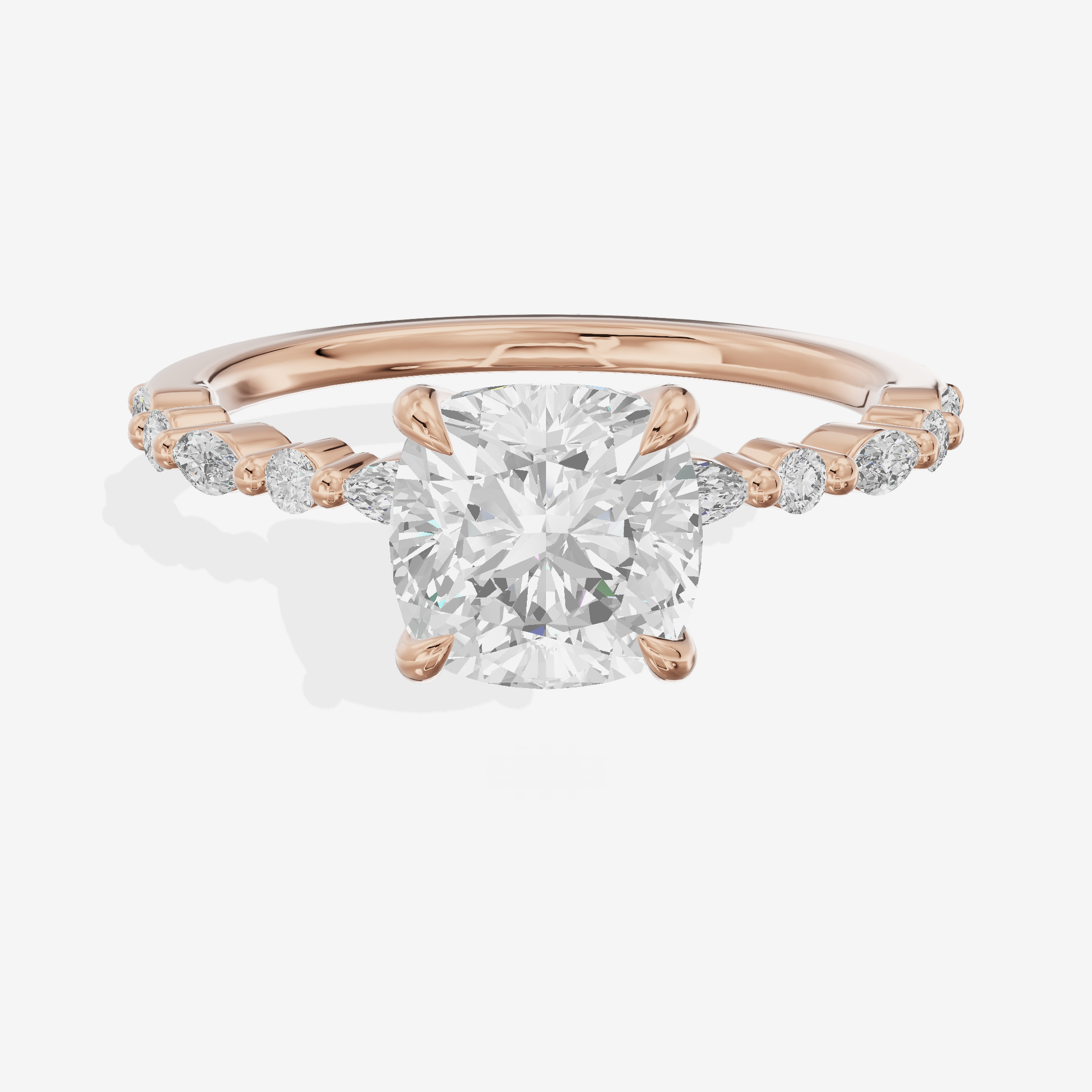 Lustrous Solea Cushion Engagement Ring with Side Stones (1/20 ct. tw.) in 14K Rose Gold