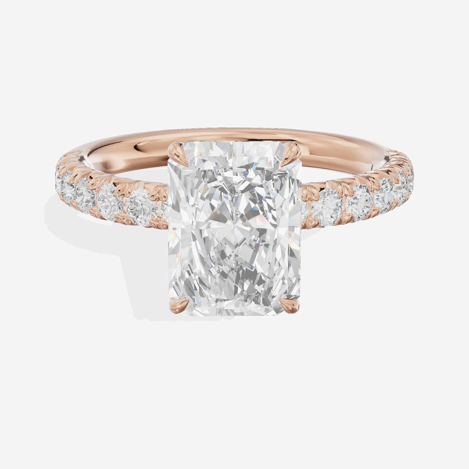 Lustrous Selenia Radiant Engagement Ring with Side Stones (1/4 ct. tw.) in 18K Rose Gold