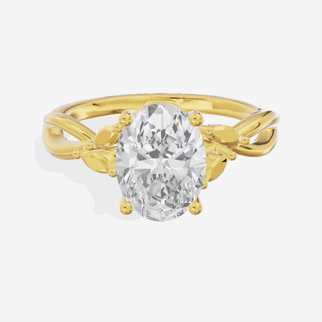 Modern Sincere Oval Engagement Ring with Side Stones in 18K Yellow Gold