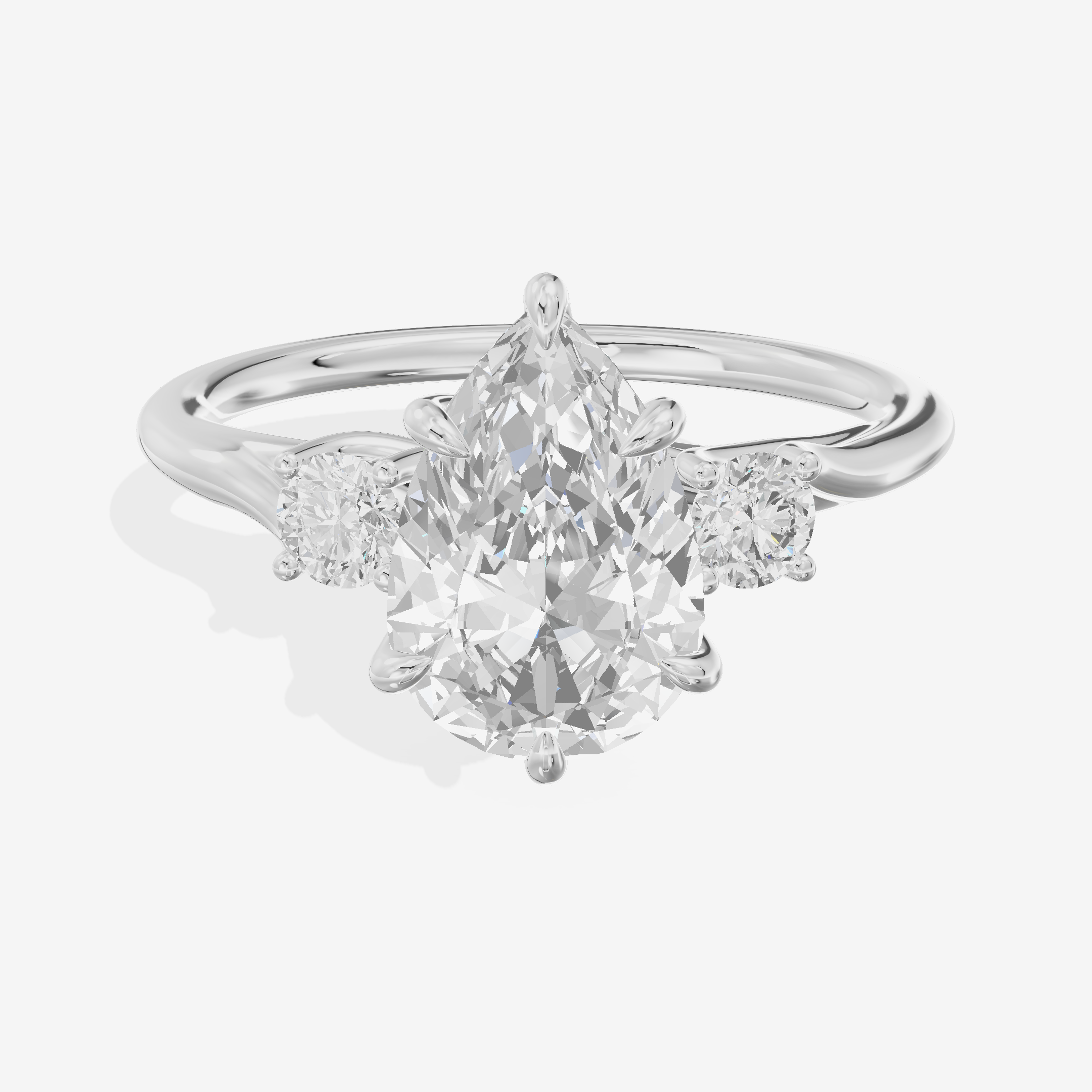 Aimora Three Stone Pear Engagement Ring (1/6 ct. tw.) in Platinum