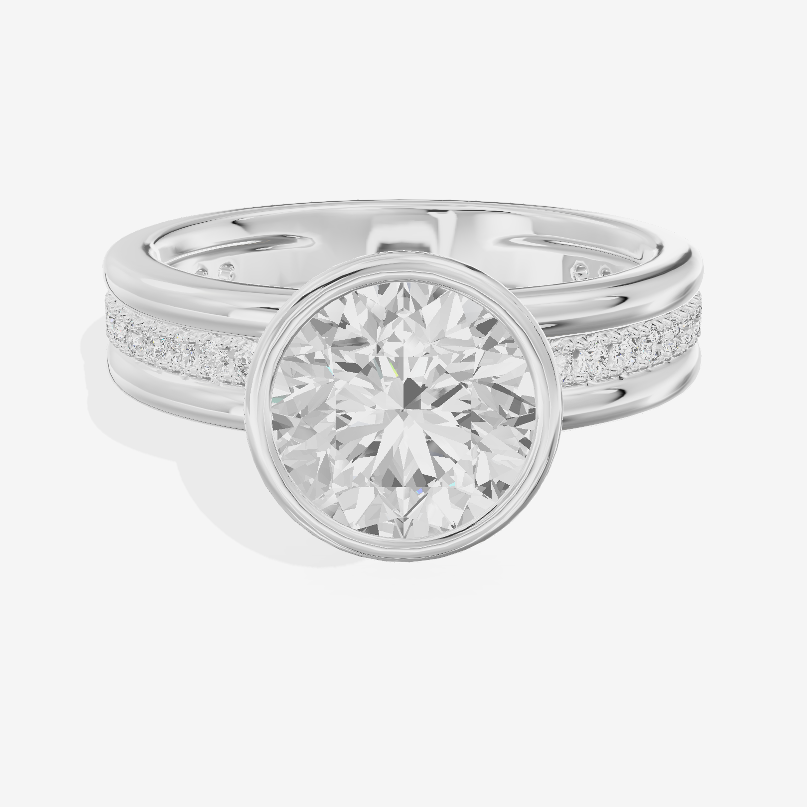 Belovae Bezel Round Engagement Ring with Side Stones (1/4 ct. tw.) in 14K White Gold
