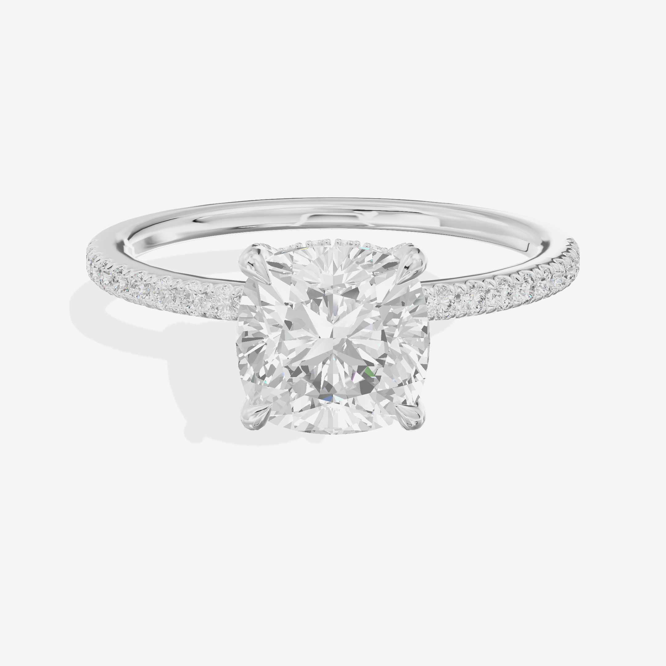 Bowed Sincere Cushion Engagement Ring with Side Stones (1/4 ct. tw.) in 14K White Gold