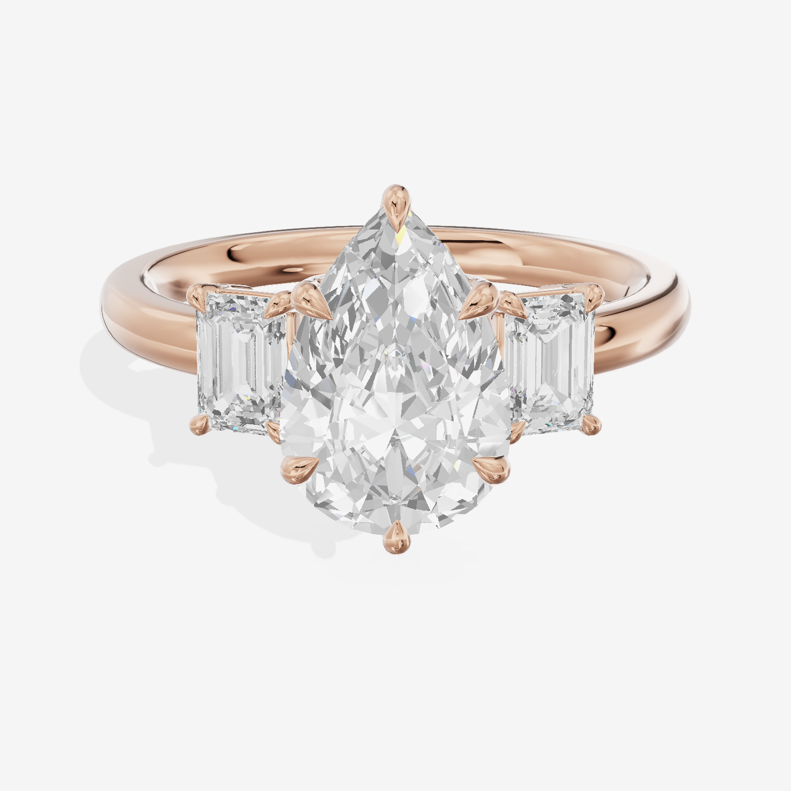 Petite Coeurine Three Stone Pear Engagement Ring (1/5 ct. tw.) in 14K Rose Gold