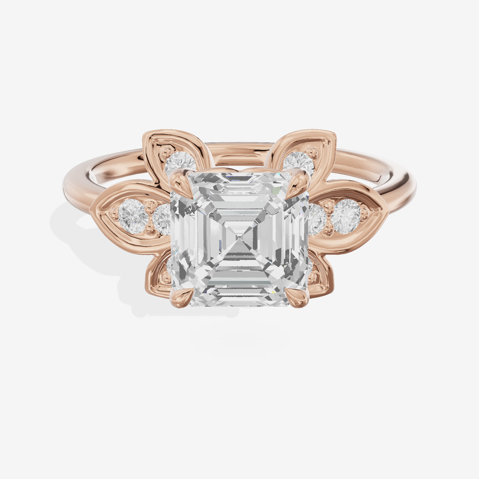 Luxe Tender Asscher Engagement Ring with Side Stones (1/8 ct. tw.) in 18K Rose Gold