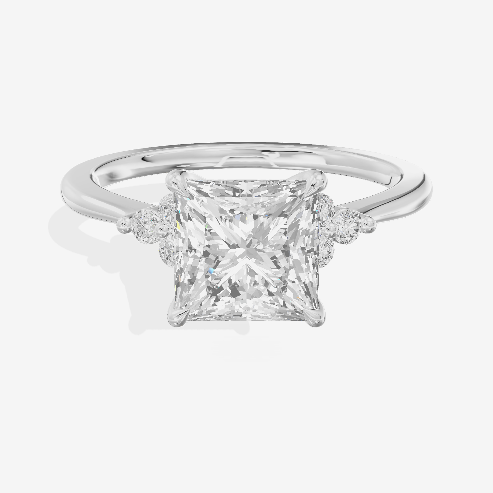 Petite Whisper Princess Engagement Ring with Side Stones (1/10 ct. tw.) in Platinum