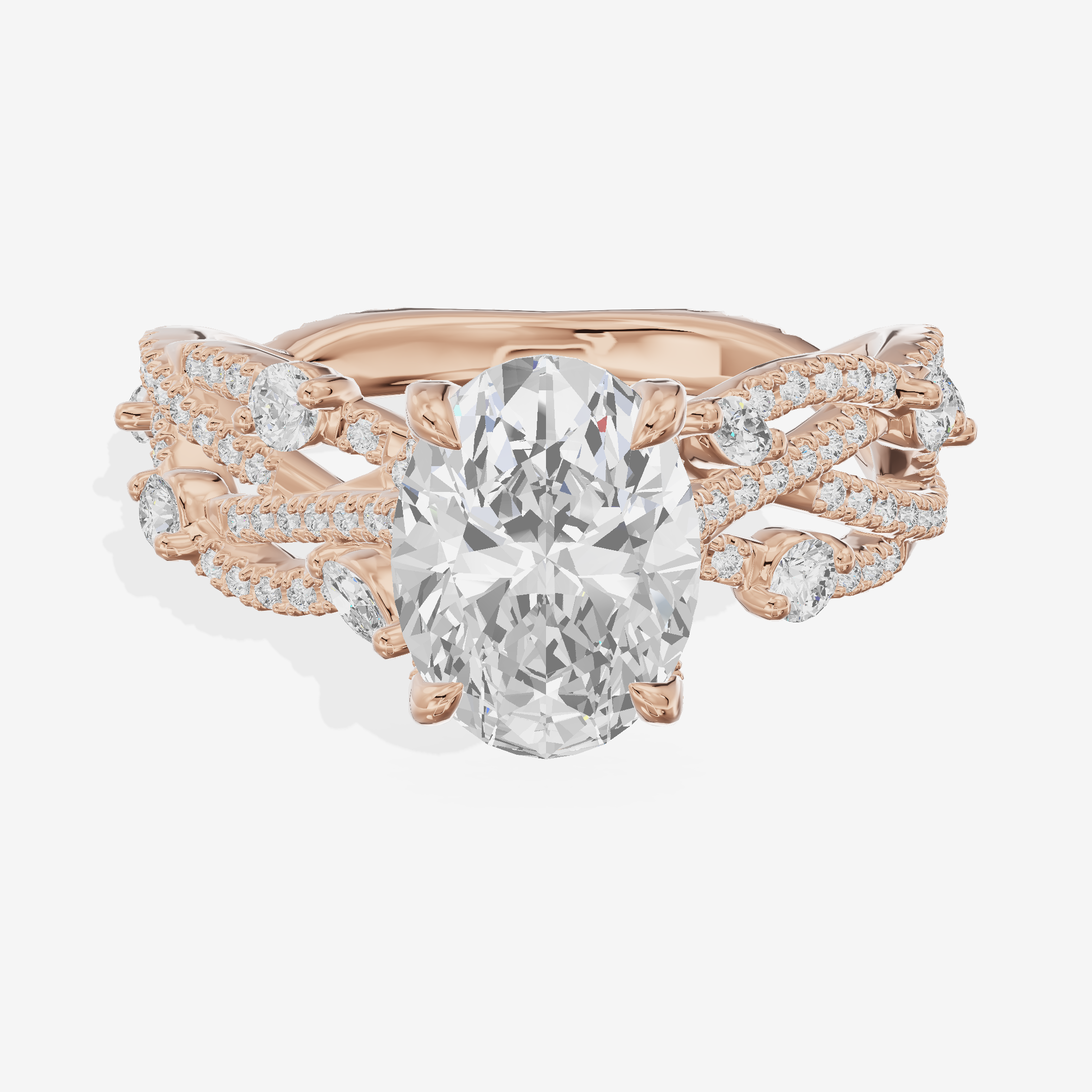 One of One Petite Oval Engagement Ring with Side Stones (1/4 ct. tw.) in 14K Rose Gold
