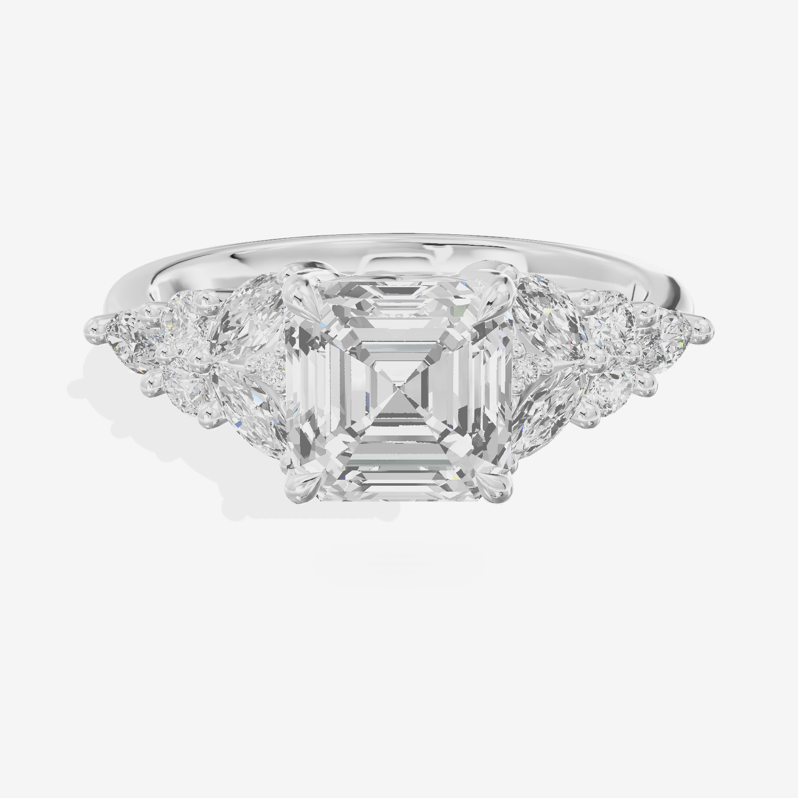 Grand Aurea Asscher Engagement Ring with Side Stones (3/4 ct. tw.) in 14K White Gold