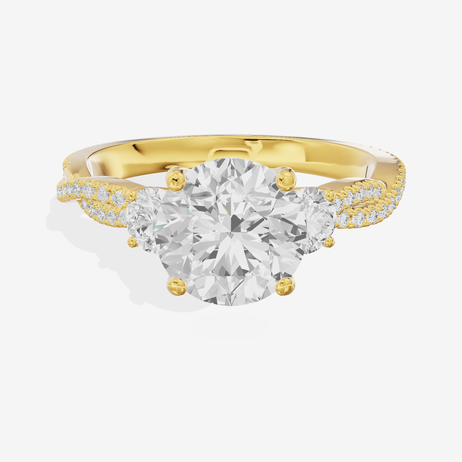 Petite Twine Three Stone Round Engagement Ring (1/2 ct. tw.) in 18K Yellow Gold