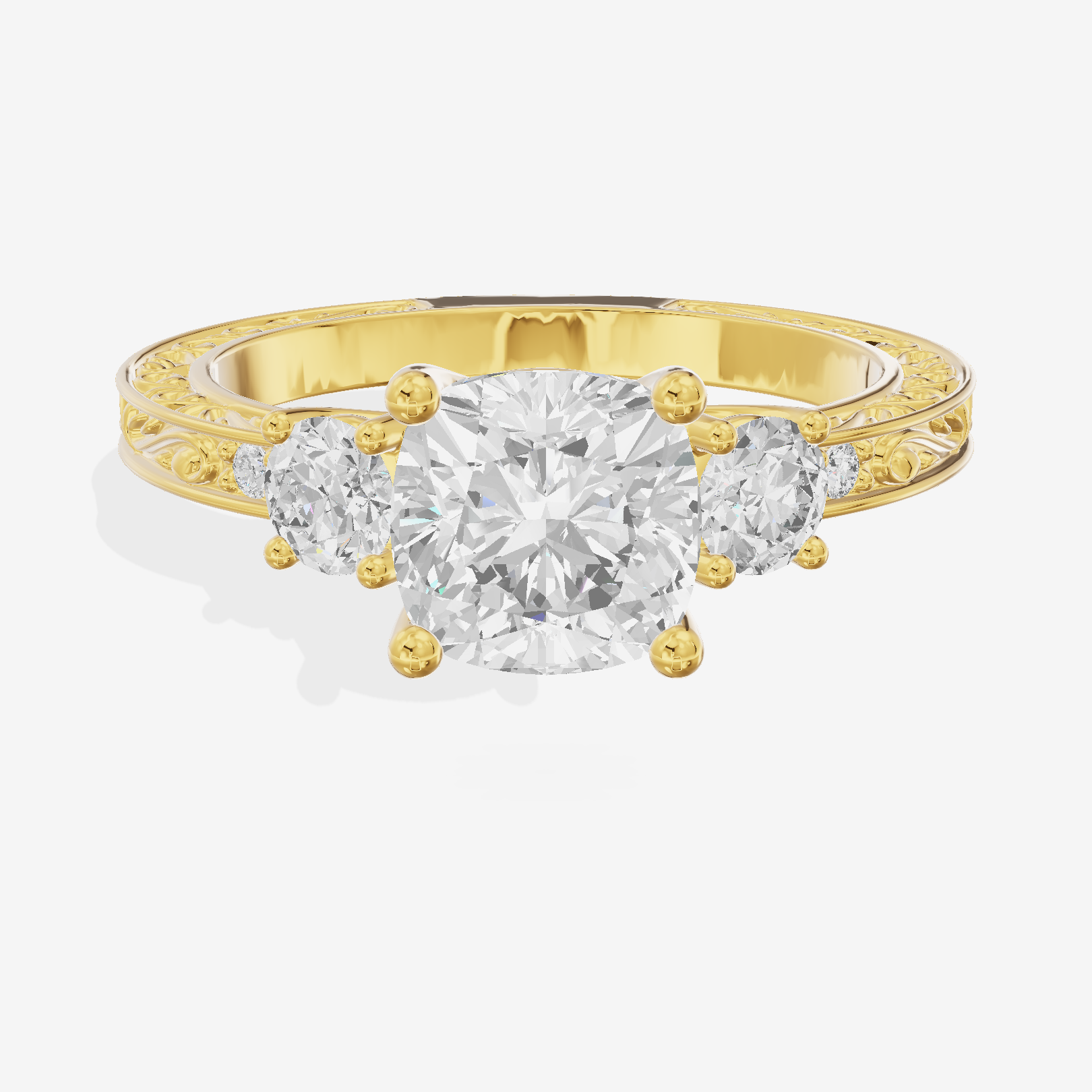 Petite Promezza Three Stone Cushion Engagement Ring (2/5 ct. tw.) in 14K Yellow Gold