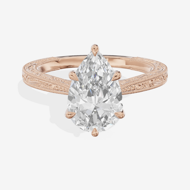 Vintage Vowsae Pear Engagement Ring in 18K Rose Gold