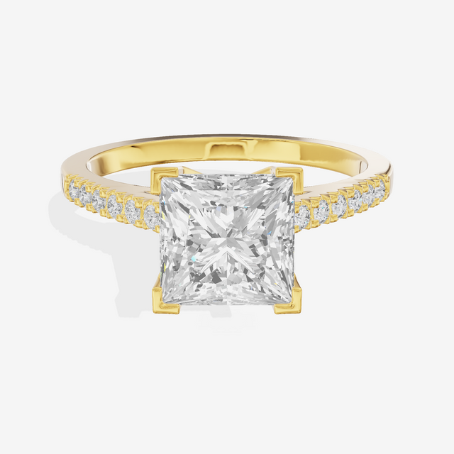 Sworn Vowsae Princess Engagement Ring with Side Stones (1/10 ct. tw.) in 14K Yellow Gold