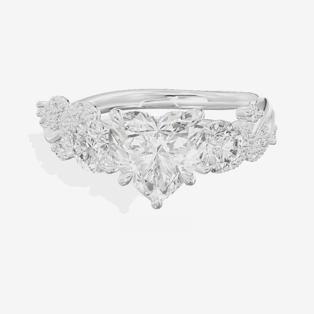 Classic Coeurine Three Stone Heart Engagement Ring (3/5 ct. tw.) in Platinum