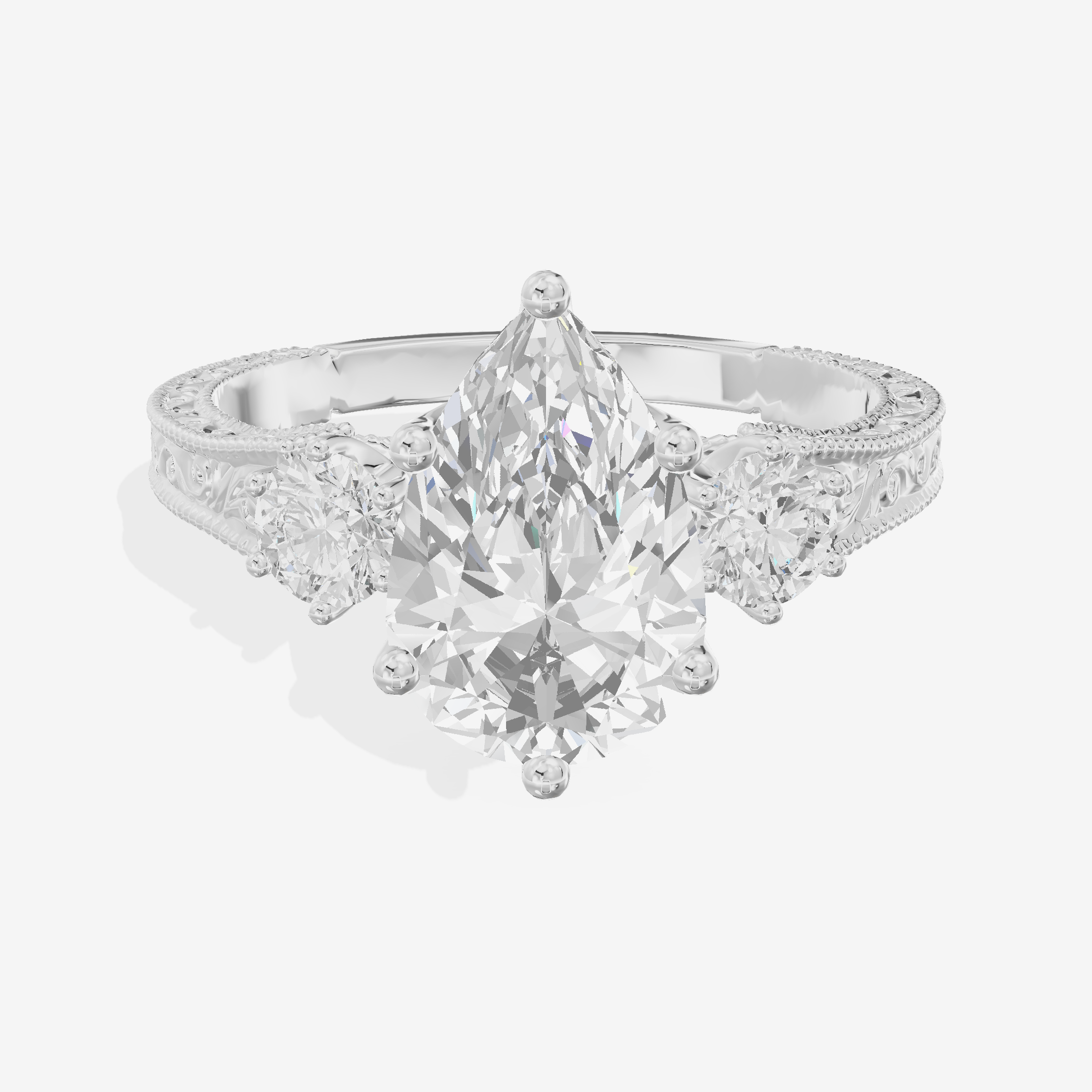 Lumera Three Stone Pear Engagement Ring (1/3 ct. tw.) in 18K White Gold