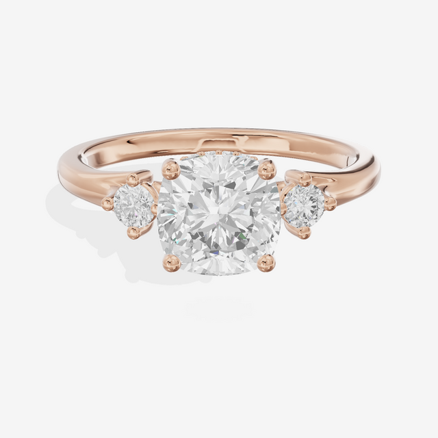 Sincere Three Stone Cushion Engagement Ring (1/6 ct. tw.) in 14K Rose Gold