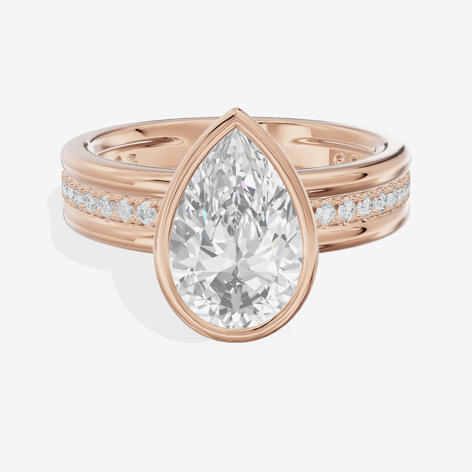 Belovae Bezel Pear Engagement Ring with Side Stones (1/4 ct. tw.) in 14K Rose Gold