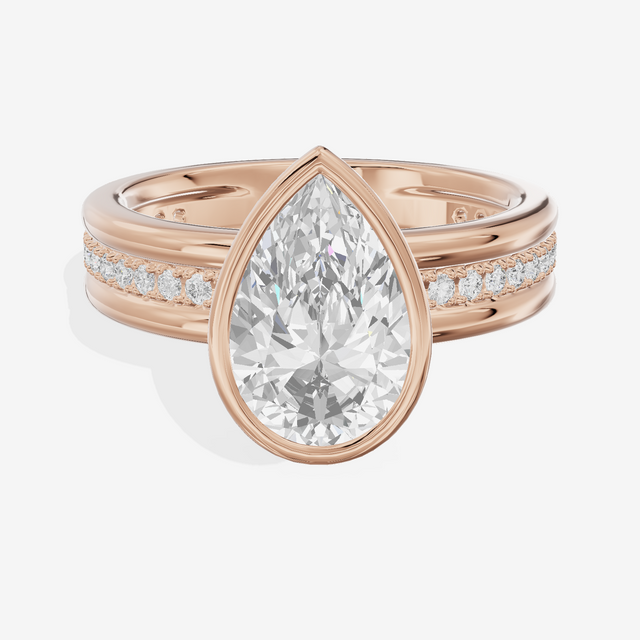 Belovae Bezel Pear Engagement Ring with Side Stones (1/4 ct. tw.) in 14K Rose Gold