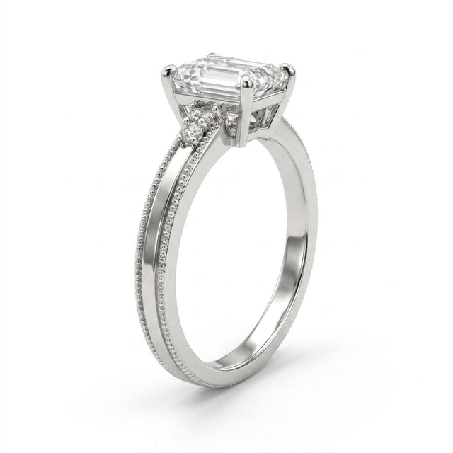 Solitaire Vintage Milgrain Emerald Engagement Ring (2.06 ct. tw.) in 18K White Gold