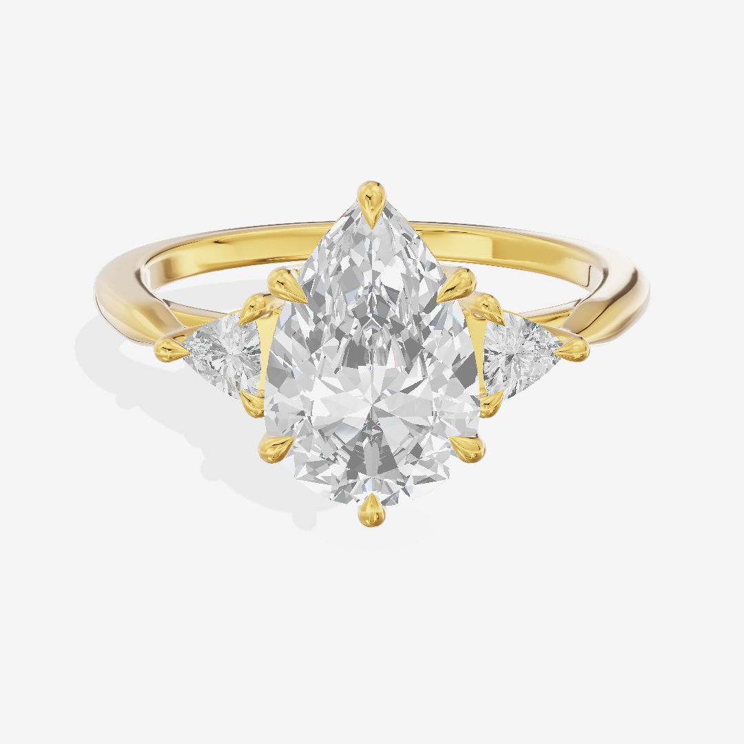 Coeurine Three Stone Pear Engagement Ring (1/8 ct. tw.) in 18K Yellow Gold