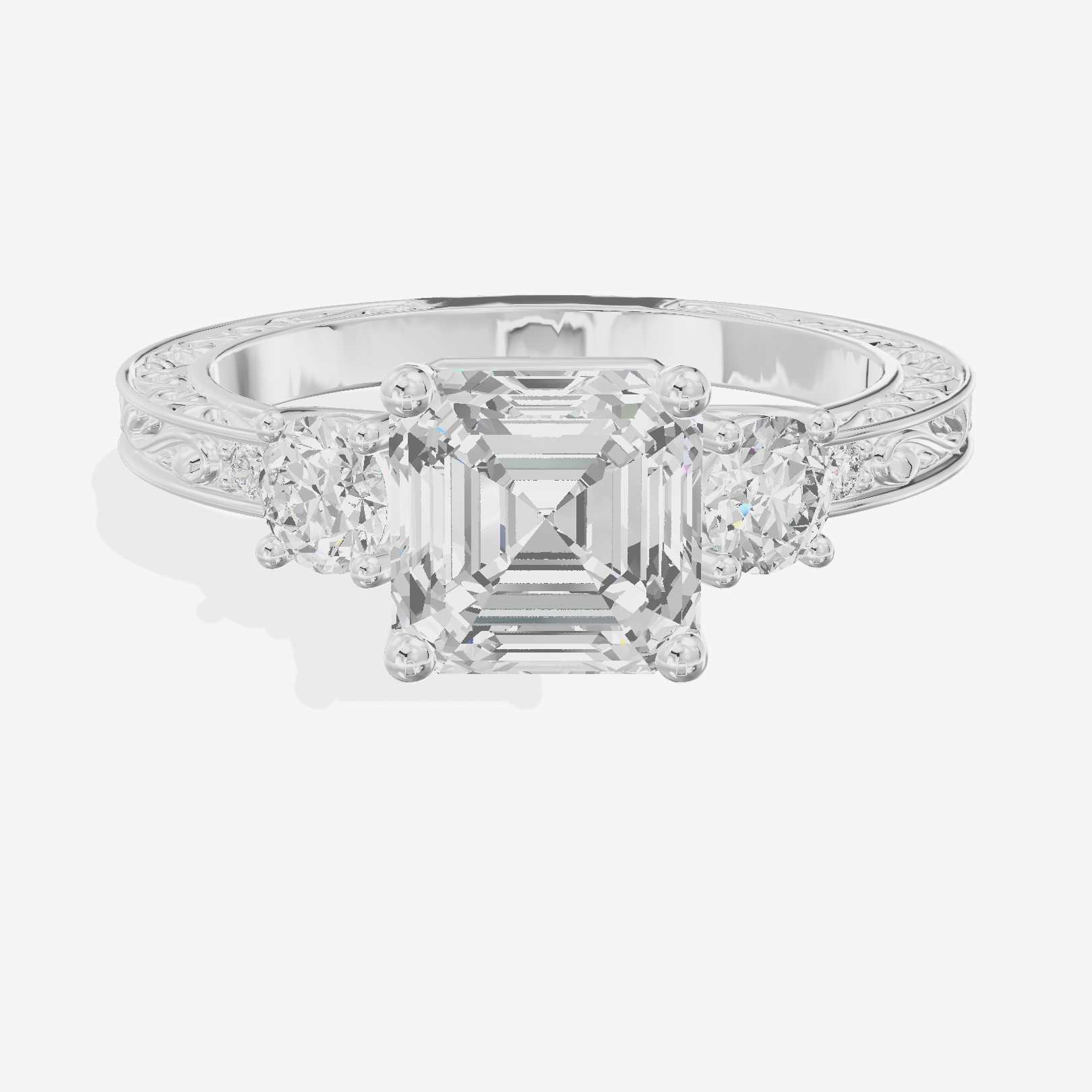 Petite Promezza Three Stone Asscher Engagement Ring (2/5 ct. tw.) in 18K White Gold