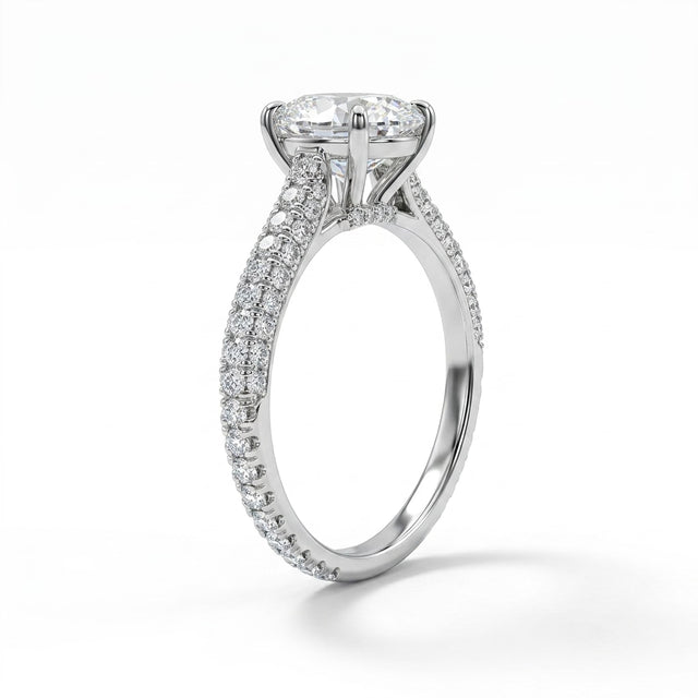 Cathedral Solitaire Pavé Oval Engagement Ring (3.32 ct. tw.) in Platinum