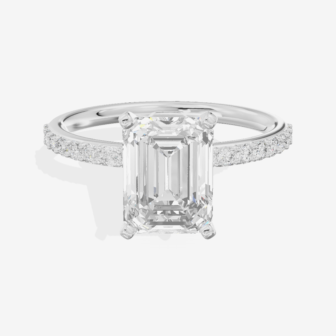 One of One Petite Emerald Engagement Ring with Side Stones (1/4 ct. tw.) in 14K White Gold
