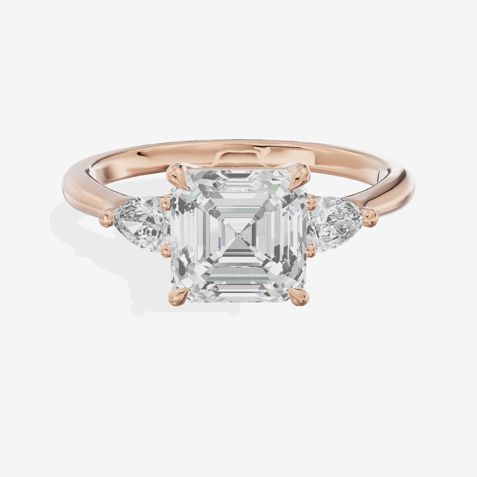 Petite Aimora Three Stone Asscher Engagement Ring (1/4 ct. tw.) in 18K Rose Gold