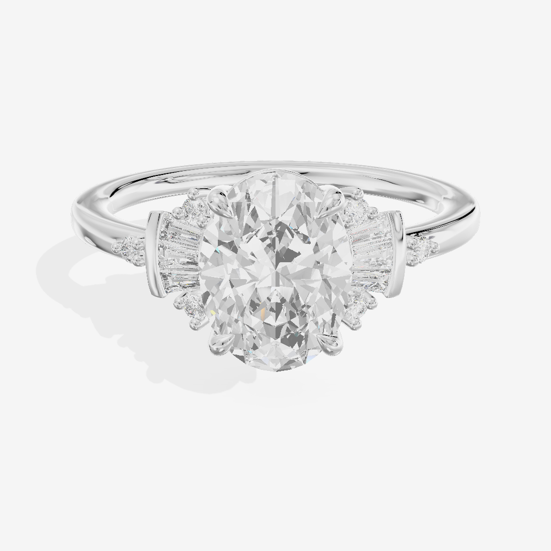 Lightwoven Pavé Oval Engagement Ring with Side Stones (1/8 ct. tw.) in 18K White Gold